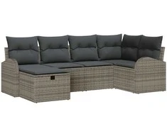 Lauko baldų komplektas Sodo Sofų Rinkinys su pagalve 6 pcs Pilka Poli ratanas