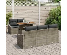 Sodo Sofų Rinkinys su saugykla 6 pcs Pilka Poli ratanas