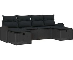 Lauko baldų komplektas Sodo Sofų Rinkinys su pagalve 6 pcs Juoda poliratanas
