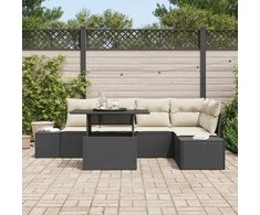 Sodo Sofų Rinkinys su pagalve 6 pcs Juoda Poli ratanas
