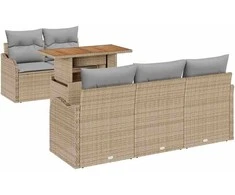 Sodo Sofų Rinkinys su saugykla 6 pcs Smėlio Poli ratanas