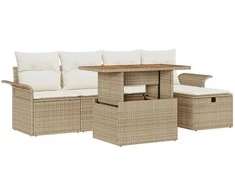 Lauko baldų komplektas Sodo Sofų Rinkinys 6 pcs Smėlio poliratanas