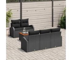 Lauko baldų komplektas Sodo Sofų Rinkinys su pagalve 6 pcs Juoda poliratanas