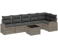 Lauko baldų komplektas Sodo Sofų Rinkinys su pagalve 7 pcs Pilka poliratanas