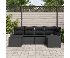 Lauko baldų komplektas Sodo Sofų Rinkinys 6 pcs Juoda poliratanas