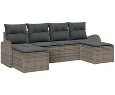 Lauko baldų komplektas Sofos komplektas su pagalve su saugykla 6 pcs Pilka poliratanas