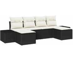 Lauko baldų komplektas Sodo Sofų Rinkinys su pagalve 6 pcs Juoda poliratanas