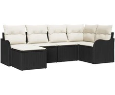 Lauko baldų komplektas Sodo Sofų Rinkinys 6 pcs Juoda poliratanas