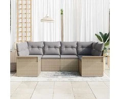 Sodo Sofų Rinkinys su saugykla 6 pcs Smėlio Poli ratanas