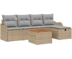 Lauko baldų komplektas Sodo Sofų Rinkinys su pagalve 6 pcs Smėlio Poli ratanas
