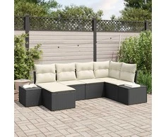 Lauko baldų komplektas Sodo Sofų Rinkinys 6 pcs Juoda ir kreminė poliratanas
