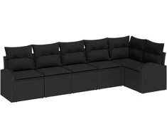 Lauko baldų komplektas Sodo Sofų Rinkinys su pagalve 6 pcs Juoda poliratanas