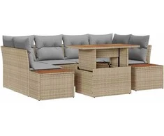 Lauko baldų komplektas Sodo Sofų Rinkinys su saugykla 7 pcs Smėlio Poli ratanas