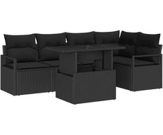 Lauko baldų komplektas Sodo Sofų Rinkinys su saugykla 6 pcs Juoda Poli ratanas