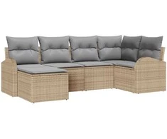 Lauko baldų komplektas Sofos komplektas 6 pcs Bežė ir šviesiai pilka poliratanas