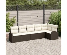 Sodo Sofų Rinkinys su pagalve 6 pcs Ruda Poli ratanas