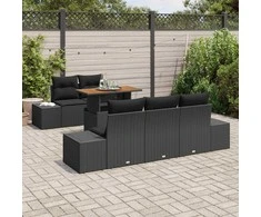 Sodo Sofų Rinkinys su saugykla 6 pcs Juoda Poli ratanas