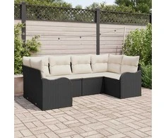Sodo Sofų Rinkinys 6 pcs Juoda ir balta Poli ratanas