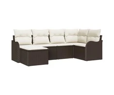 Lauko baldų komplektas Sodo Sofų Rinkinys su pagalve 6 pcs Ruda ir balta Poli ratanas