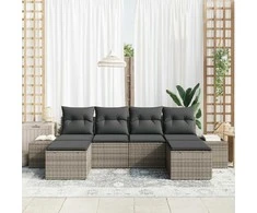 Lauko baldų komplektas Sodo Sofų Rinkinys su pagalve 4 pcs Pilka poliratanas