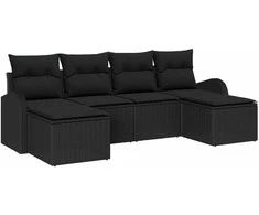 Sodo Sofų Rinkinys su pagalve 6 pcs Juoda Poli ratanas