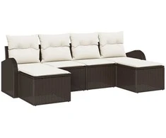 Lauko baldų komplektas Sofos komplektas su pagalve 6 pcs Ruda ir balta poliratanas