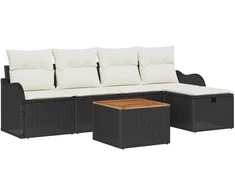 Lauko baldų komplektas Sodo Sofų Rinkinys su pagalve 6 pcs Juoda poliratanas