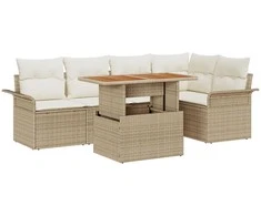 Sodo Sofų Rinkinys su saugykla 6 pcs Smėlio Poli ratanas