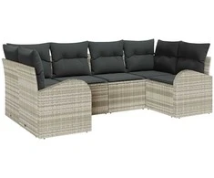 Lauko baldų komplektas Sodo Sofų Rinkinys su pagalve 6 pcs Šviesiai pilka poliratanas