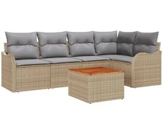 Lauko baldų komplektas Sodo Sofų Rinkinys su pagalve 6 pcs Smėlio poliratanas