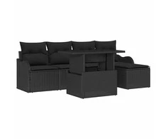 Lauko baldų komplektas Lauko sėdimų vietų komplektas 6 pcs Juoda Poli ratanas