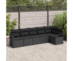 Lauko baldų komplektas Sofos komplektas 6 pcs Juoda poliratanas