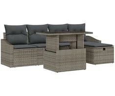 Lauko baldų komplektas Sodo Sofų Rinkinys 6 pcs Pilka poliratanas