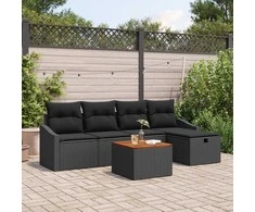 Sodo Sofų Rinkinys su pagalve 6 pcs Juoda Poli ratanas