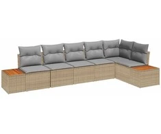 Lauko baldų komplektas Sodo Sofų Rinkinys su pagalve 6 pcs Smėlio Poli ratanas