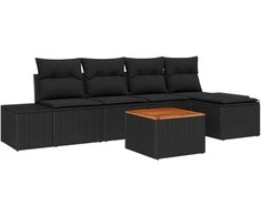 Lauko baldų komplektas Sodo Sofų Rinkinys su saugykla 6 pcs Juoda poliratanas
