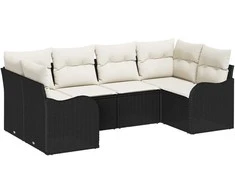 Sodo Sofų Rinkinys 6 pcs Juoda ir balta Poli ratanas