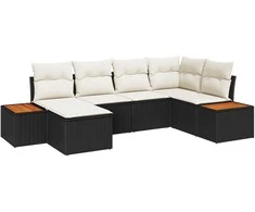 Lauko baldų komplektas Sodo Sofų Rinkinys su pagalve 6 pcs Juoda poliratanas