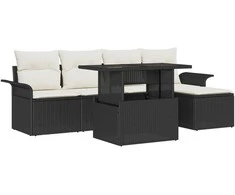 Lauko baldų komplektas Sodo Sofų Rinkinys su pagalve 6 pcs Juoda Poli ratanas