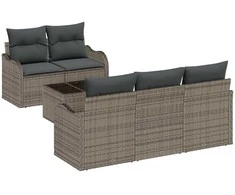 Sodo Sofų Rinkinys 6 pcs Pilka Poli ratanas, plienas ir stiklas