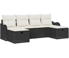 Lauko baldų komplektas Sodo Sofų Rinkinys su pagalve 6 pcs Juoda Poli ratanas