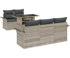 Lauko baldų komplektas Sodo Sofų Rinkinys su pagalve 6 pcs Šviesiai pilka Poli ratanas