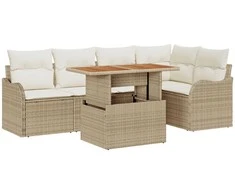 Lauko baldų komplektas Sodo Sofų Rinkinys su saugykla 6 pcs Smėlio Poli ratanas