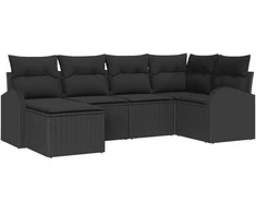 Lauko baldų komplektas Sofos komplektas su pagalve su saugykla 6 pcs Juoda poliratanas