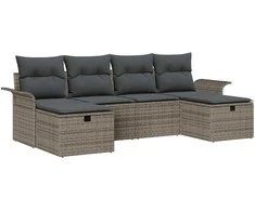 Sodo Sofų Rinkinys su pagalve 6 pcs Pilka Poli ratanas