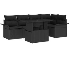 Lauko baldų komplektas Sodo Sofų Rinkinys su pagalve 6 pcs Juoda Poli ratanas