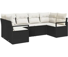 Lauko baldų komplektas Sofos komplektas su pagalve 6 pcs Juoda poliratanas