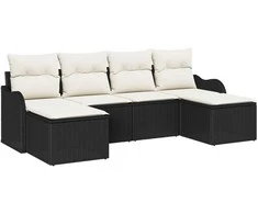 Lauko baldų komplektas Sodo Sofų Rinkinys su pagalve 6 pcs Juoda ir balta Poli ratanas