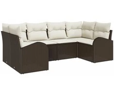 Sodo Sofų Rinkinys su pagalve 6 pcs Ruda Poli ratanas
