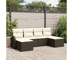 Sodo Sofų Rinkinys su pagalve 6 pcs Ruda Poli ratanas